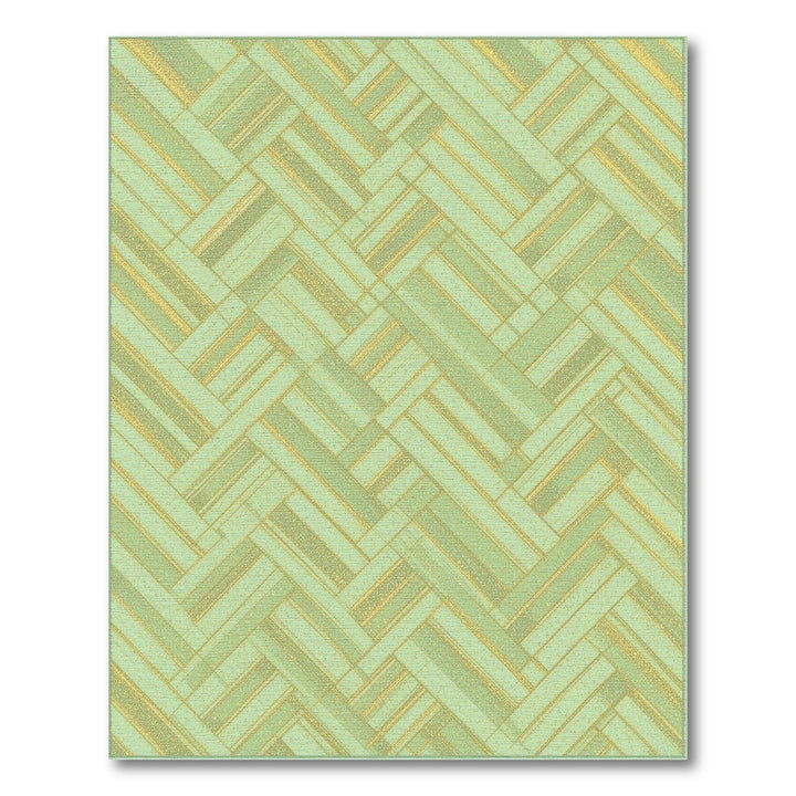 Green Geometric Area Rug with Gold Accents