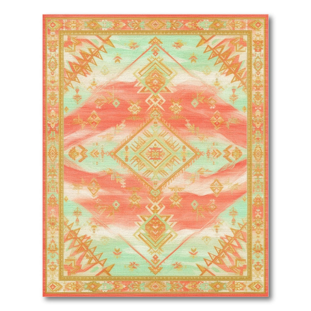 Coral Teal Southwestern Area Rug