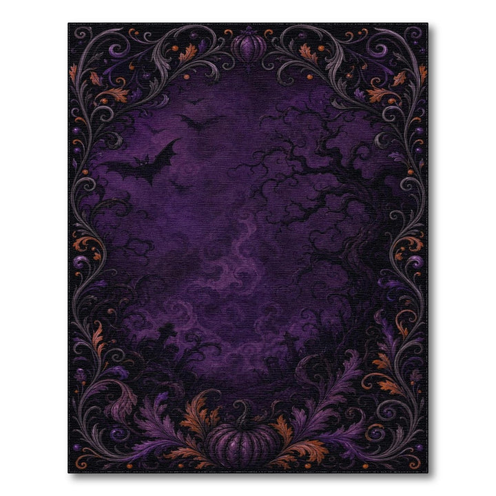 Purple Gothic Halloween Area Rug with Bats and Pumpkin
