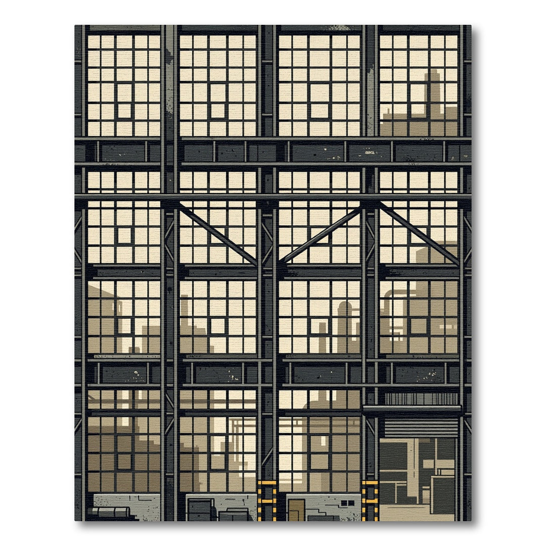 Industrial Windowpane Cityscape Vista Rug