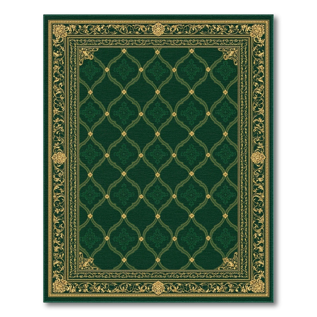 Elegant Dark Green Gold Lattice Persian Area Rug