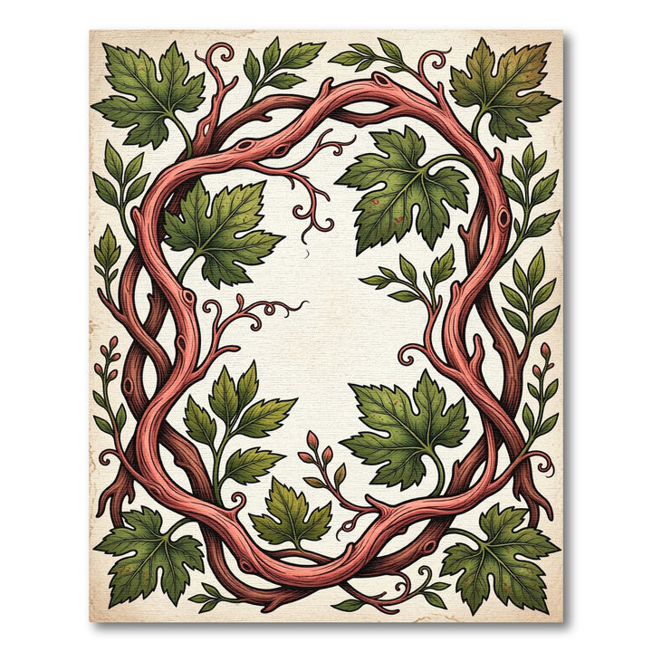 Vibrant Red Vine Grape Leaf Garland Rug