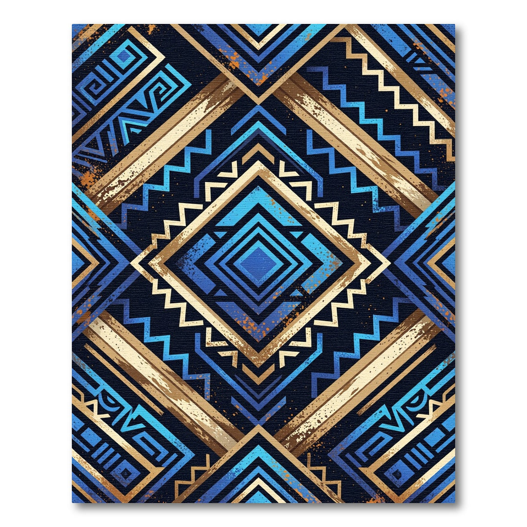 Bold Blue Geometric Zigzag Diamond Rug