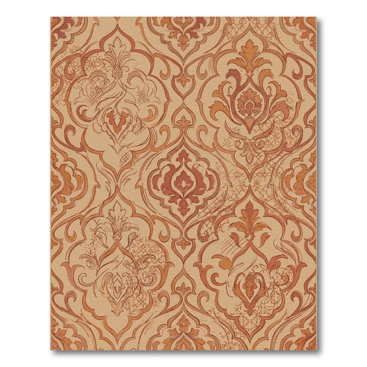 Terracotta Damask Scrollwork Vintage Rug