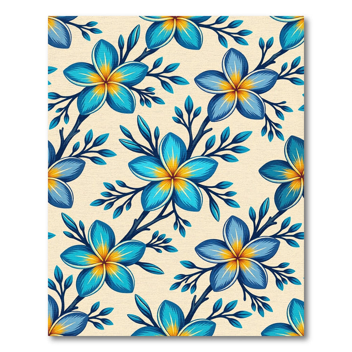 Tropical Blue Yellow Plumeria Floral Rug