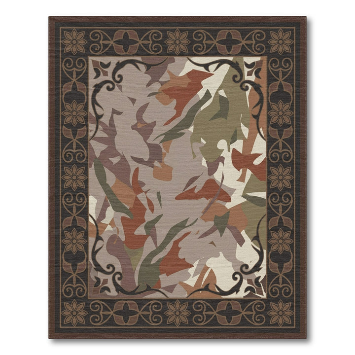 Camouflage Abstract Earthy Tones Border Rug