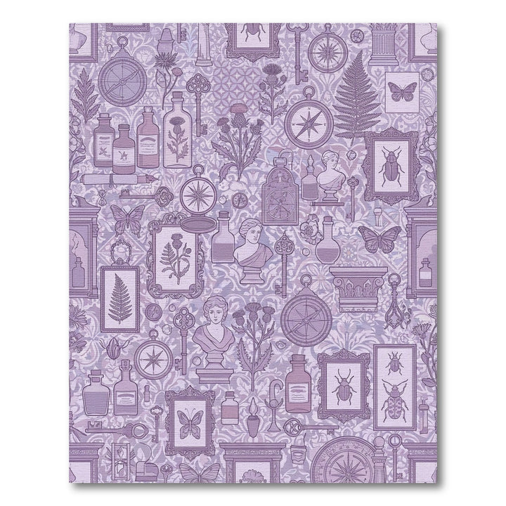 Whimsical Violet Botanical Curiosity Collage Rug