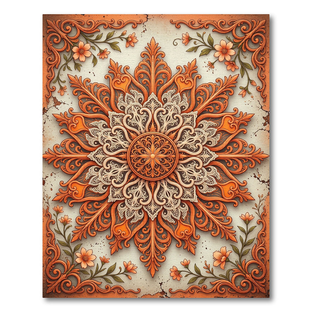 Vintage Orange Floral Medallion Rug