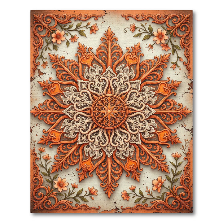 Vintage Orange Floral Medallion Rug
