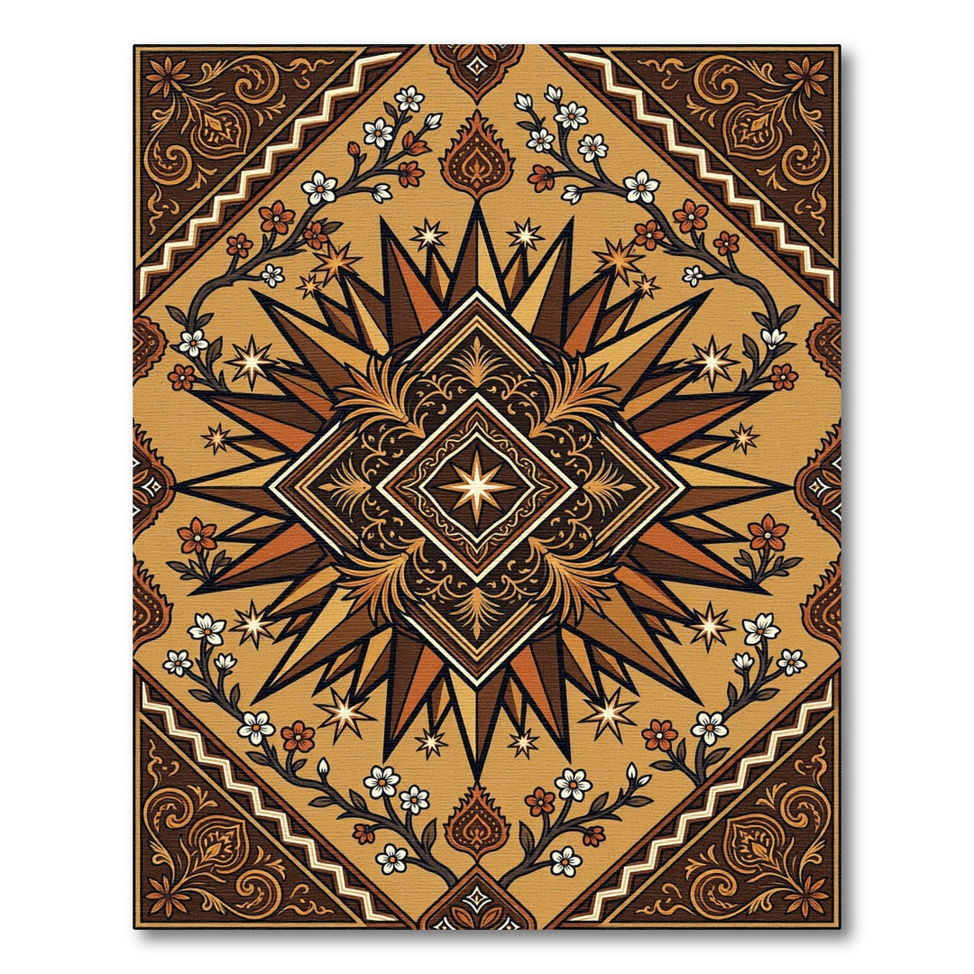 Earthy Brown Medallion Floral Scatter Rug