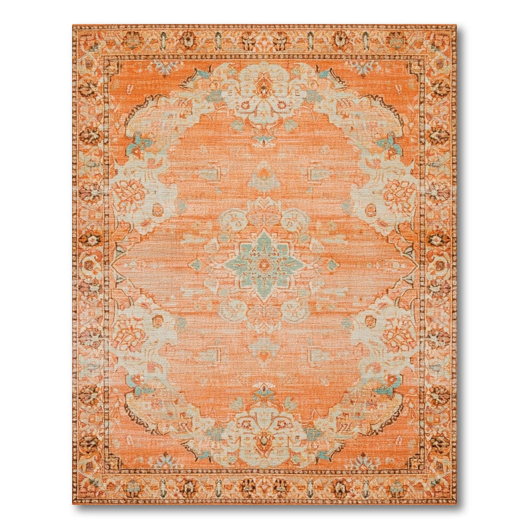 Orange Distressed Vintage Medallion Area Rug