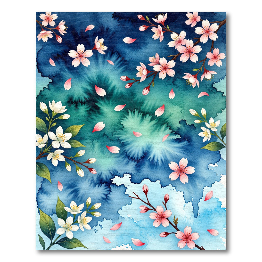 Blue Watercolor Cherry Blossom Branches Rug