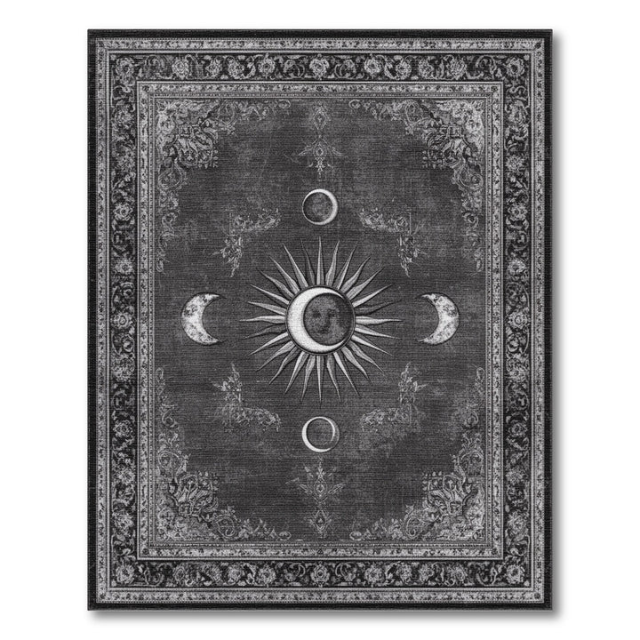Black and White Celestial Sun Moon Black White Area Rug
