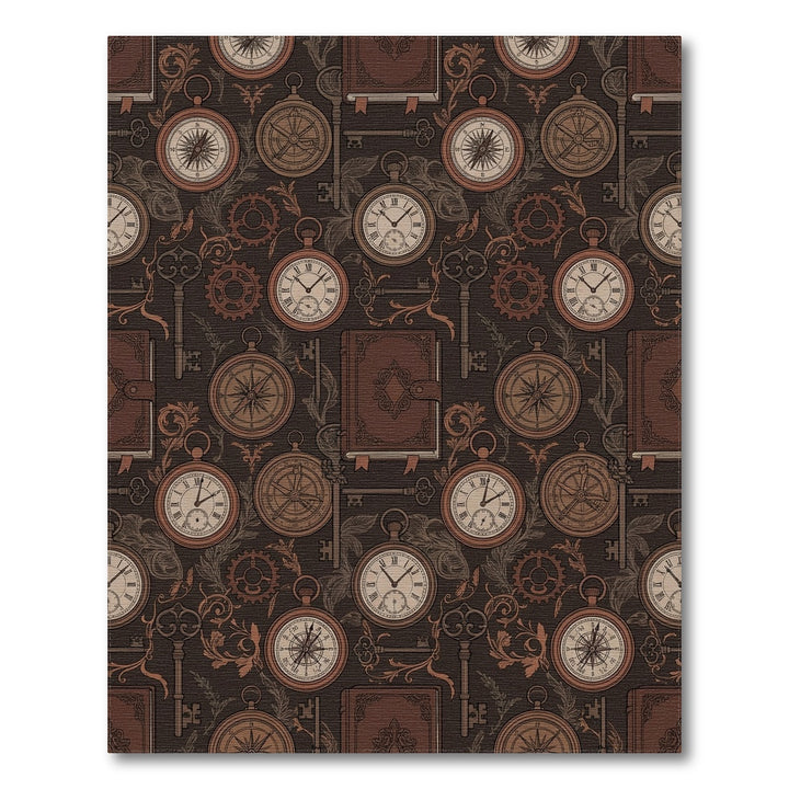 Brown Vintage Compass Pocket Watch Keys Rug