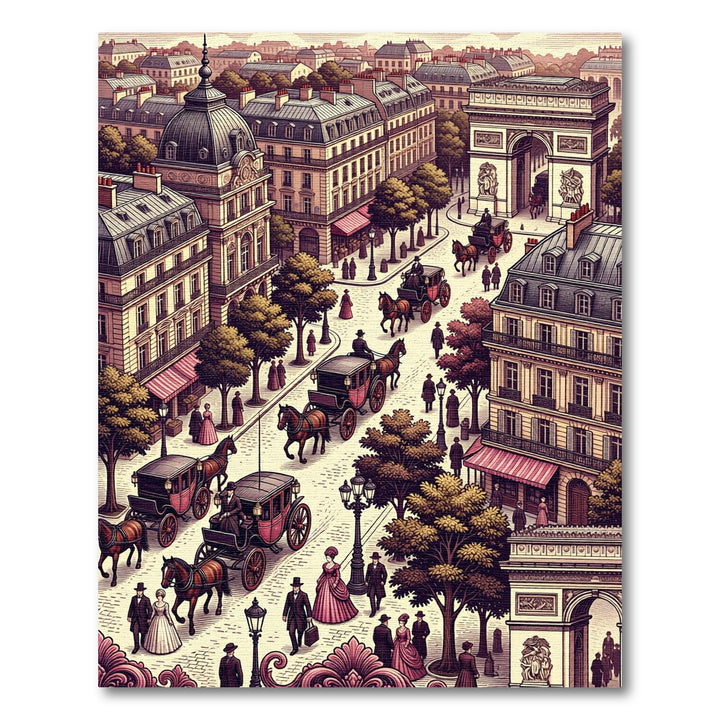 Vintage Parisian Street Scene Carriages Rug