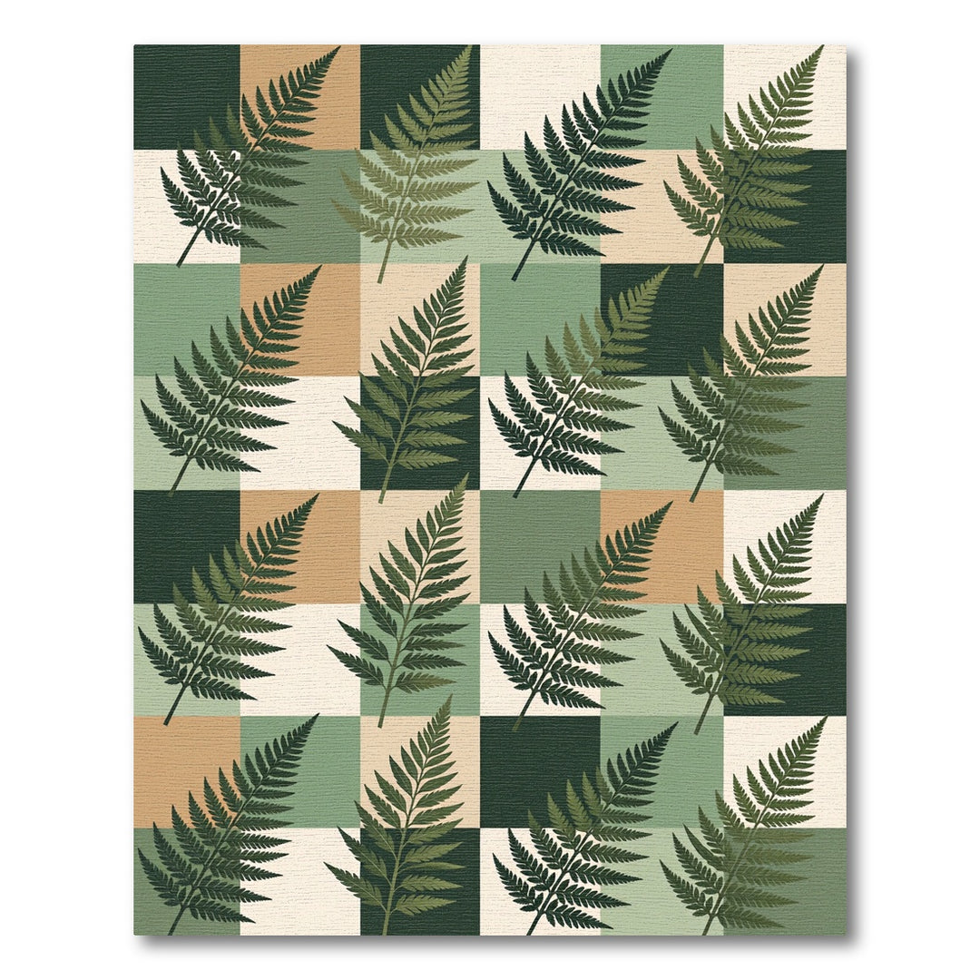 Fern Leaf Checkerboard Botanical Rug