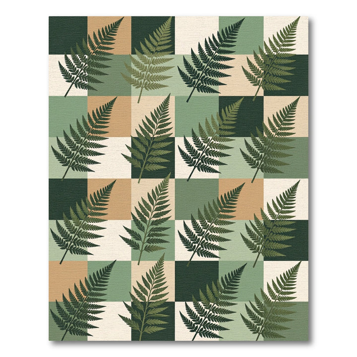 Fern Leaf Checkerboard Botanical Rug