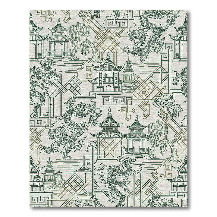 Emerald Dragon Pagoda Landscape Harmony Rug