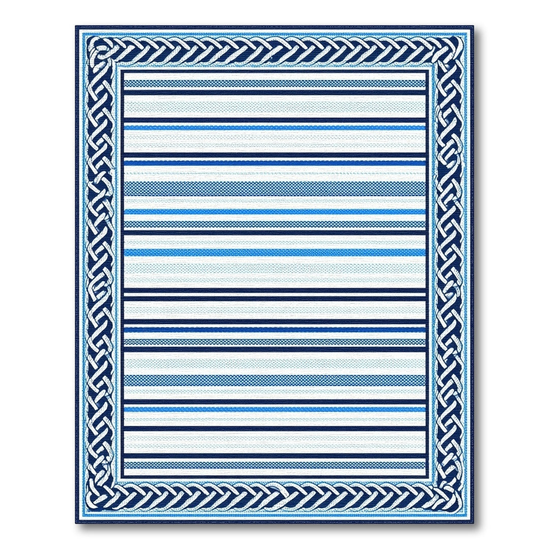 Blue Striped Heritage Area Rug with Knot Border