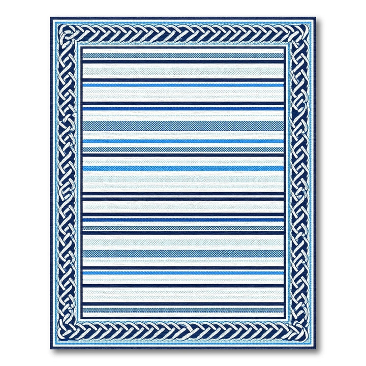 Blue Striped Heritage Area Rug with Knot Border