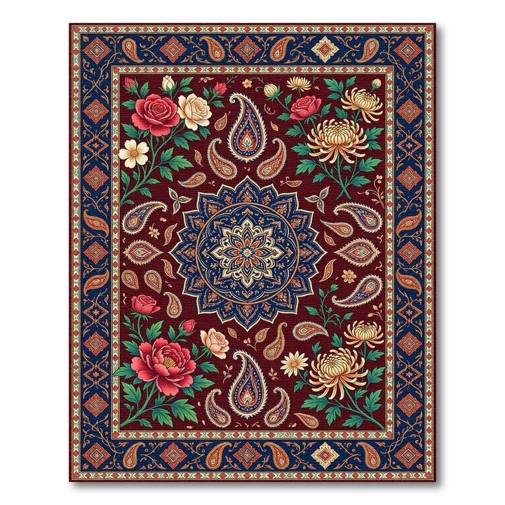 Rich Red Paisley Floral Medallion Rug