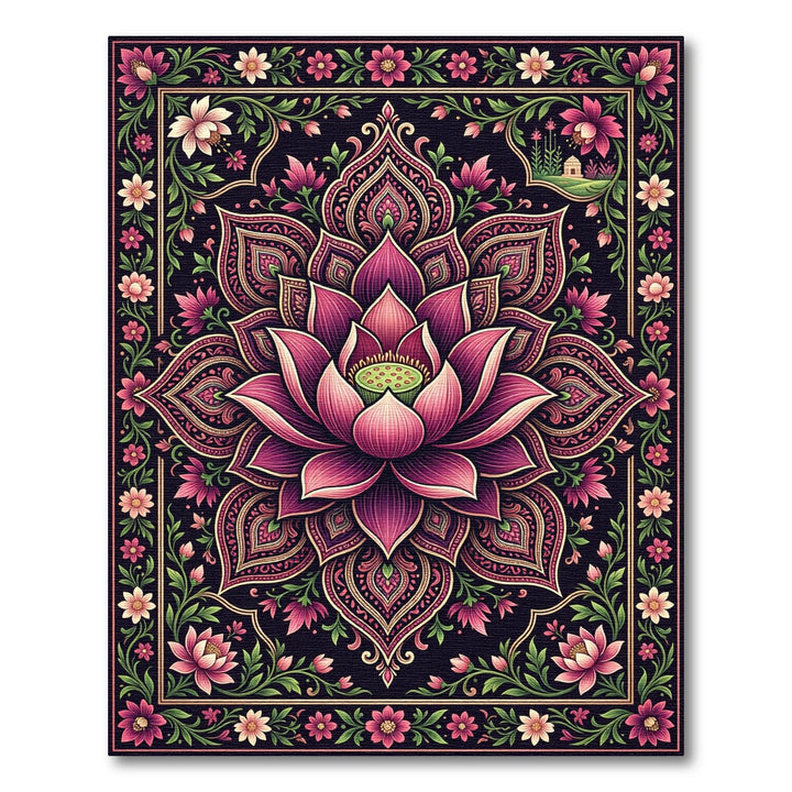 Rich Indigo Lotus Floral Arrangement Rug