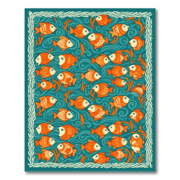 Orange Fish School Teal Coastal Area Rug