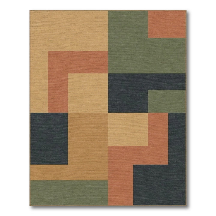 Terracotta Olive Geometric Blocks Rug