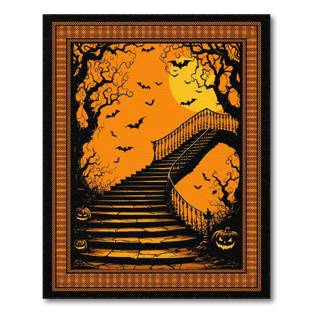 Orange Halloween Staircase Washable Area Rug