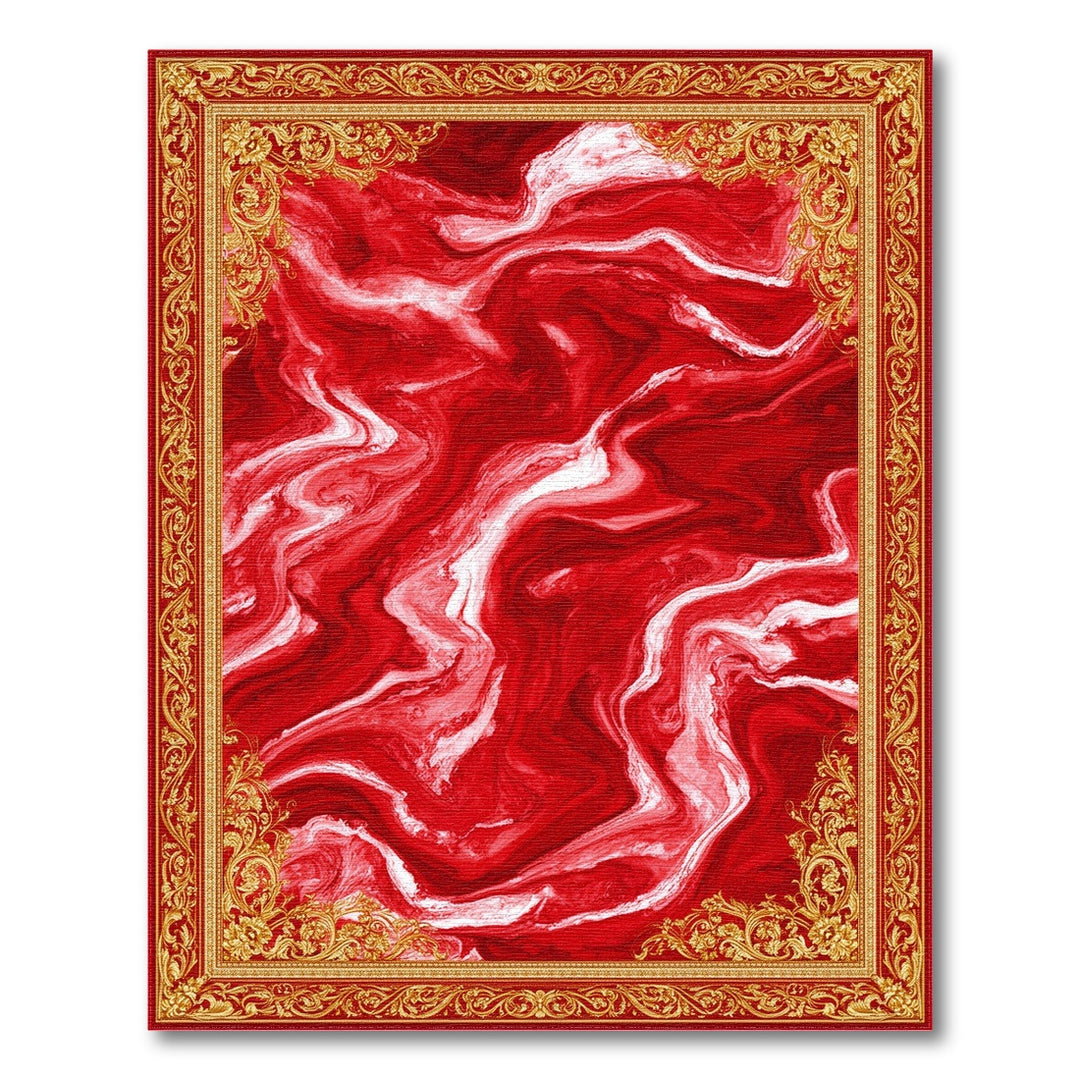 Red Marble Ornate Persian Area Rug