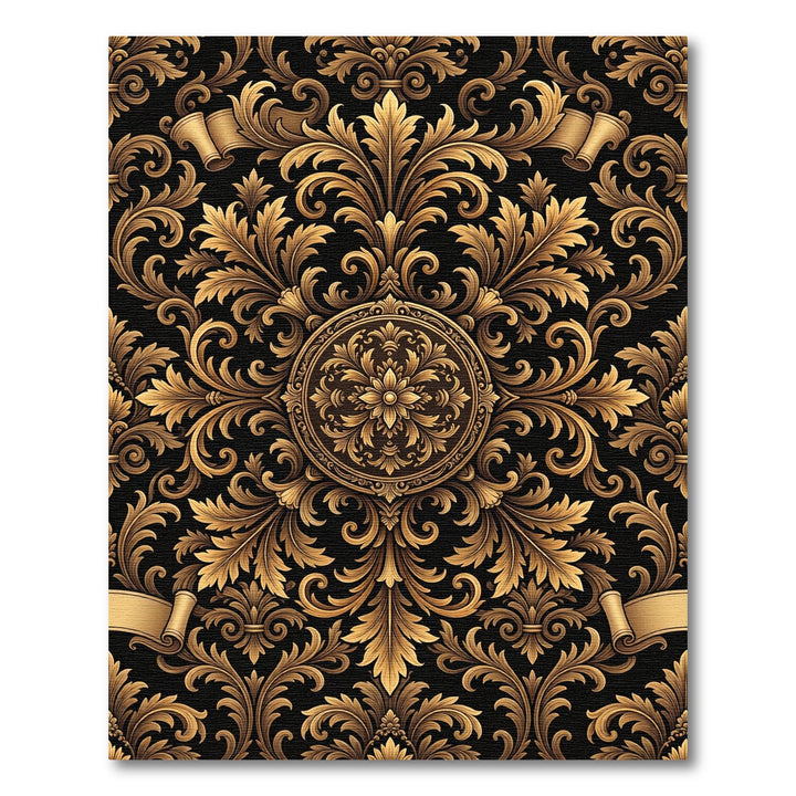 Black Gold Acanthus Scrollwork Medallion Rug