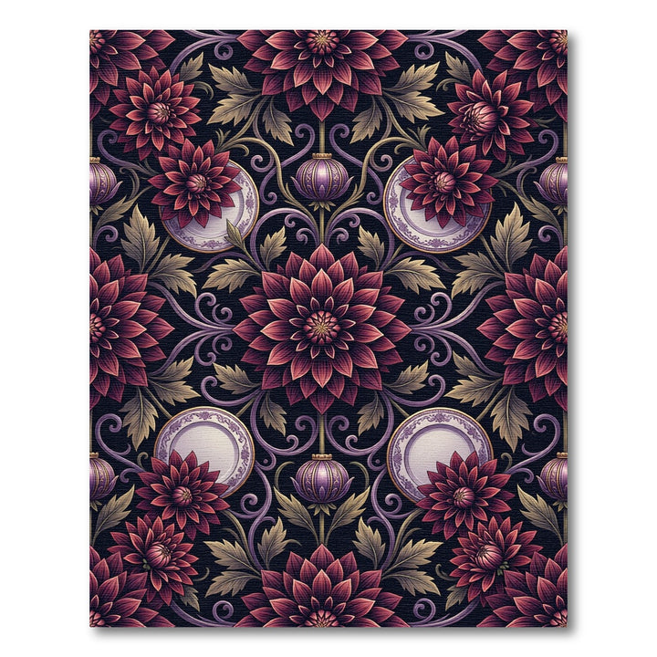 Damask Burgundy Dahlia floral Vine Rug