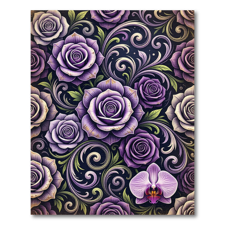 Purple Rose Orchid Scrollwork Rug