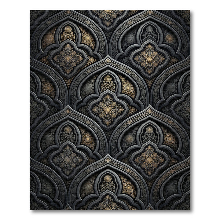 Ornate Gold and Gray Arch Medallion Rug