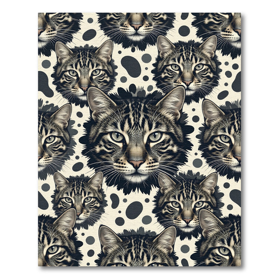 Feline Faces Cream Black Spot Rug