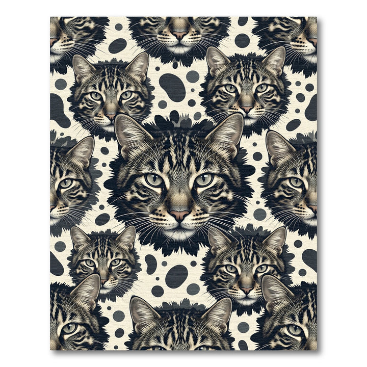 Feline Faces Cream Black Spot Rug