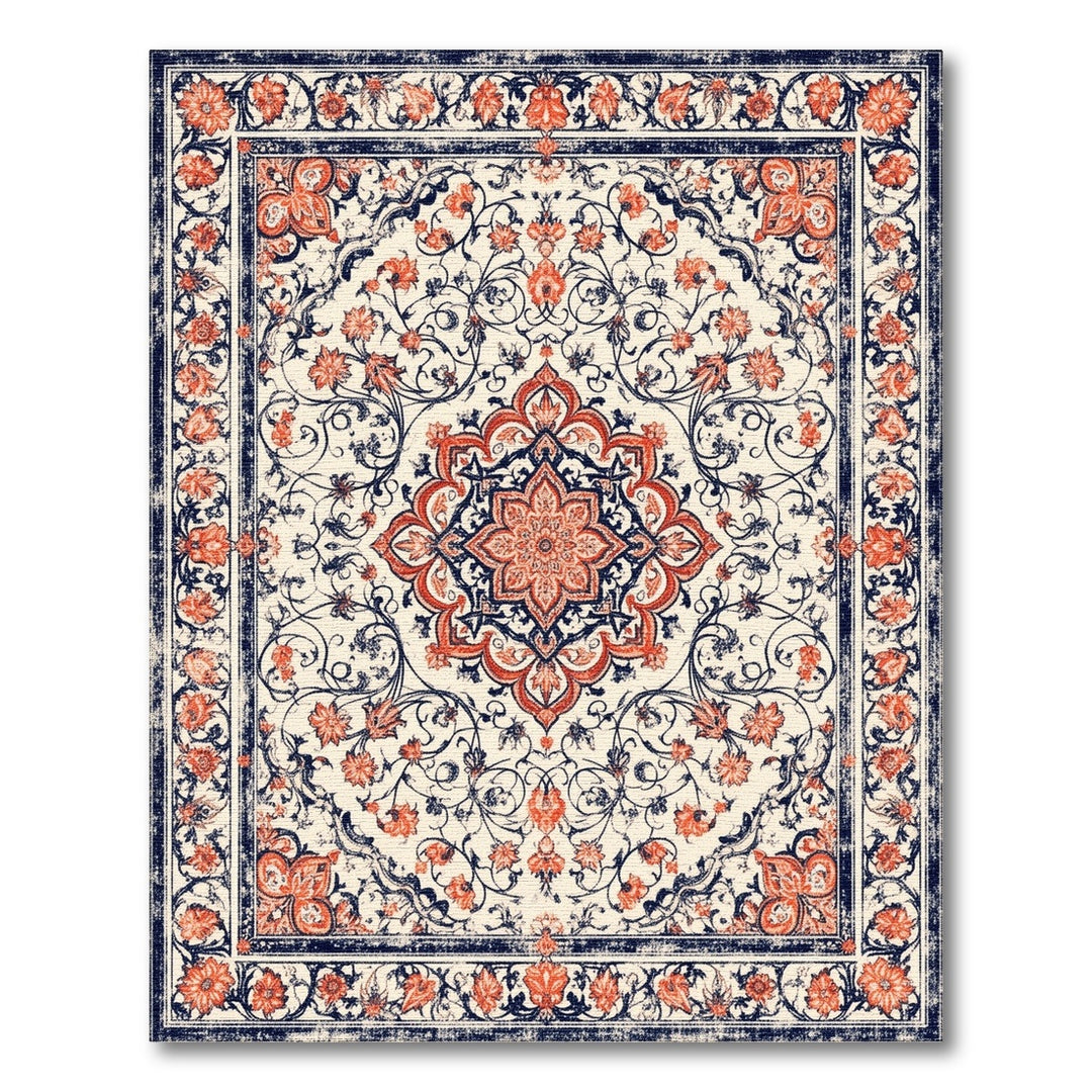 Red Floral Medallion Distressed Area Rug
