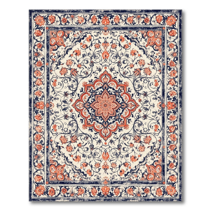 Red Floral Medallion Distressed Area Rug
