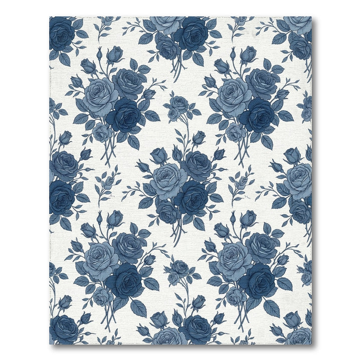 Indigo Blue Rose Bouquet Vintage Rug