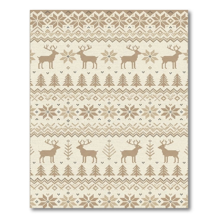 Neutral Taupe Deer Forest Jacquard Fabric Rug