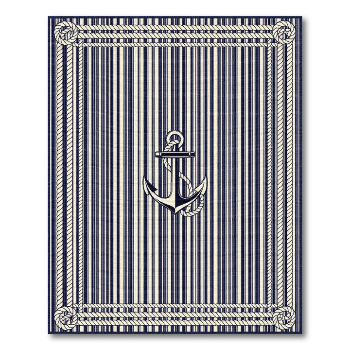 Navy Striped Anchor Rope Border Area Rug