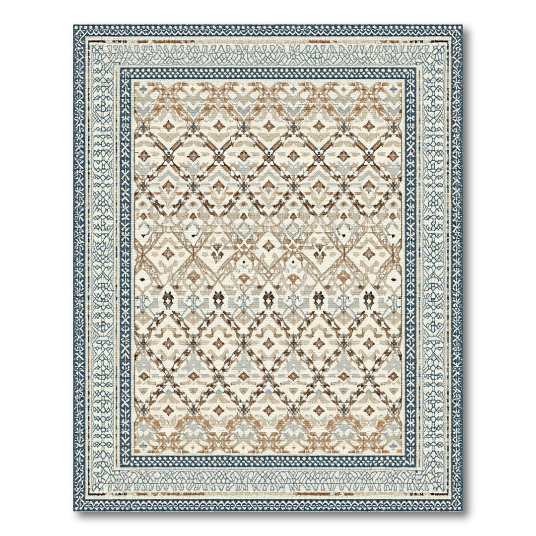 Blue Border Traditional Persian Area Rug