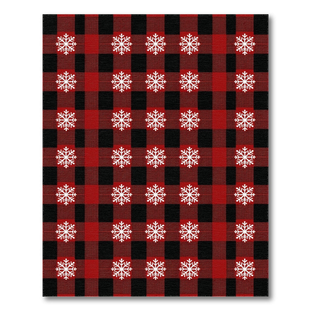 Rustic Farmhouse Red Buffalo Plaid Snowflake Area Rug
