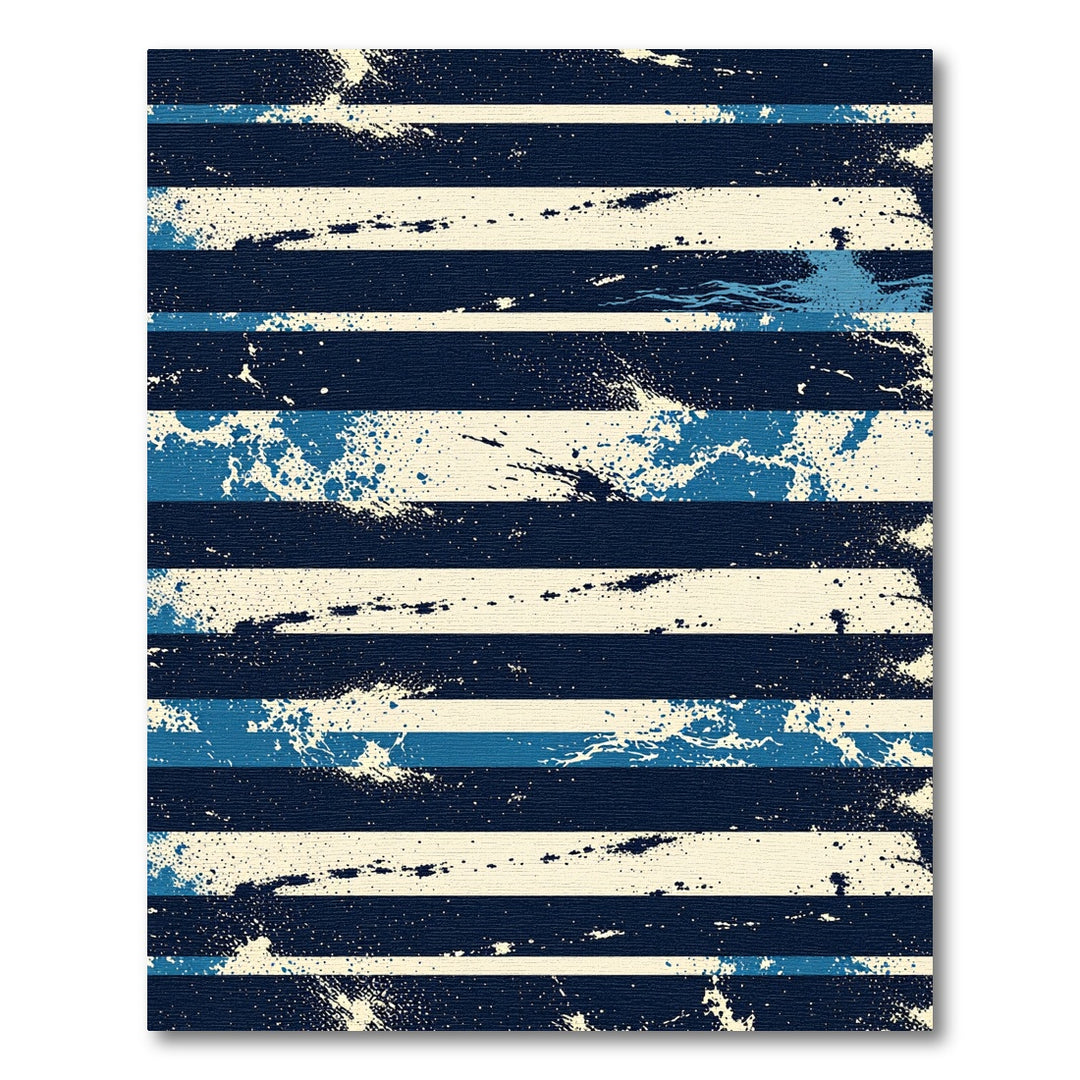 Navy Blue Cream Splatter Stripe Rug