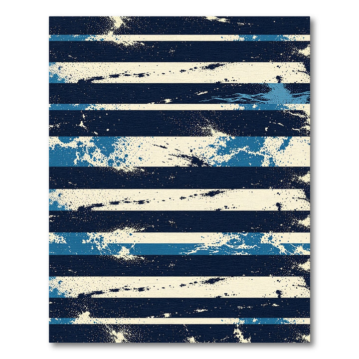 Navy Blue Cream Splatter Stripe Rug