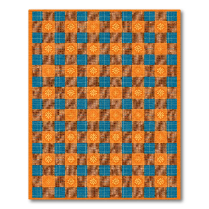 ODIKA Orange Checkered Floral Area Rug