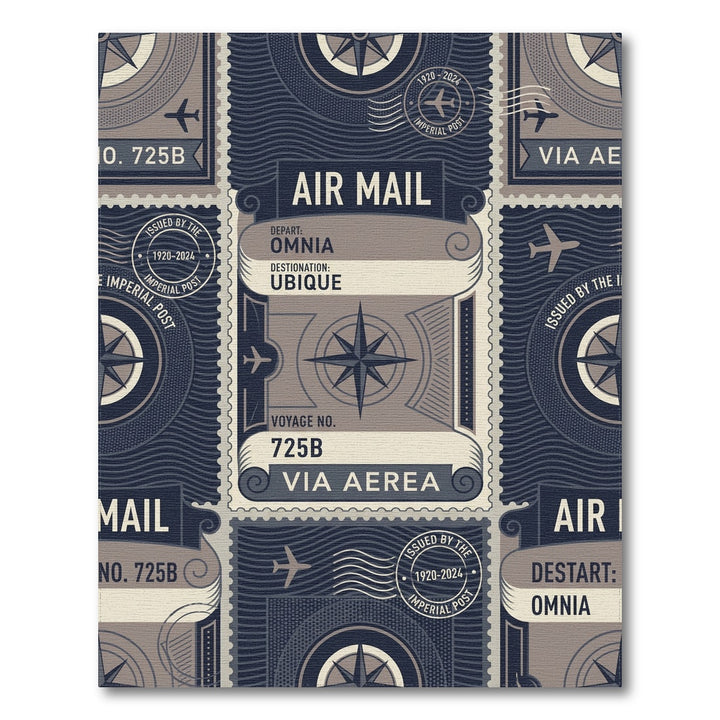 Vintage Air Mail Stamp Compass Rug