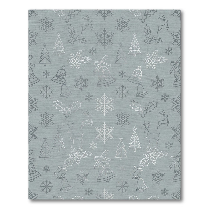 Silver Christmas Icons Snowflakes Reindeer Bells Rug