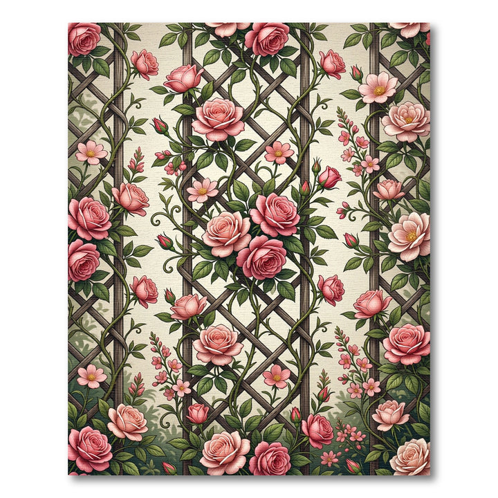 Pink Rose Vine Lattice Garden Rug