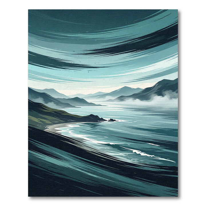 Misty Coastal Mountain Swirl Rug